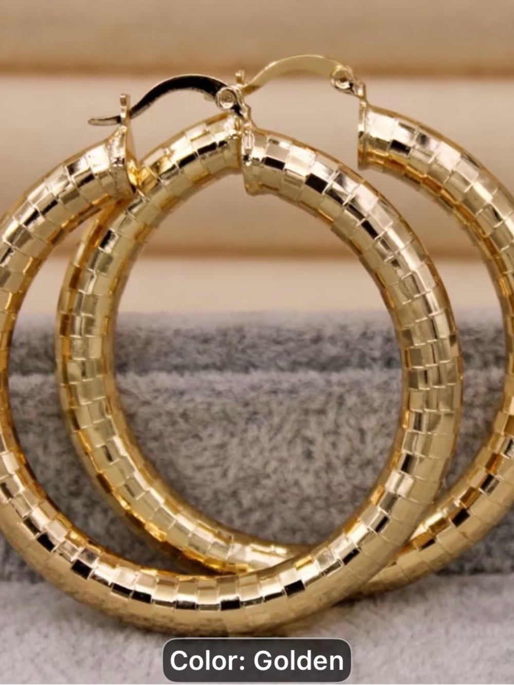 Golden Textured Hoop Earrings - Women Jewelry